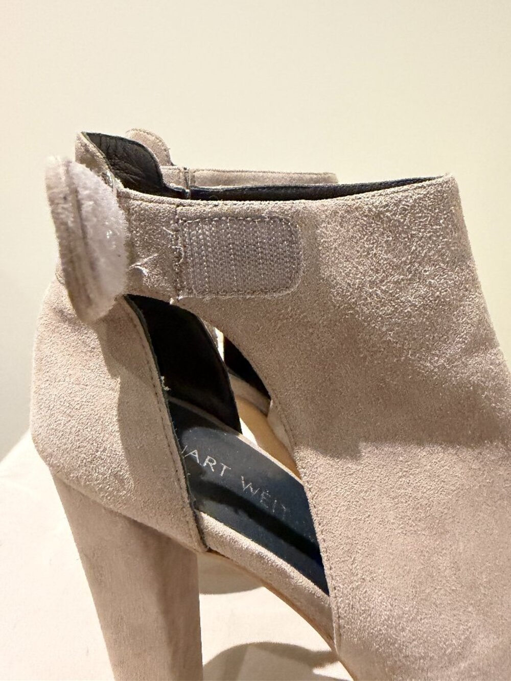 Stuart Weitzman Taupe Suede Cutout Peep-Toe Ankle High Heels - Size 9 - Picture 6 of 9